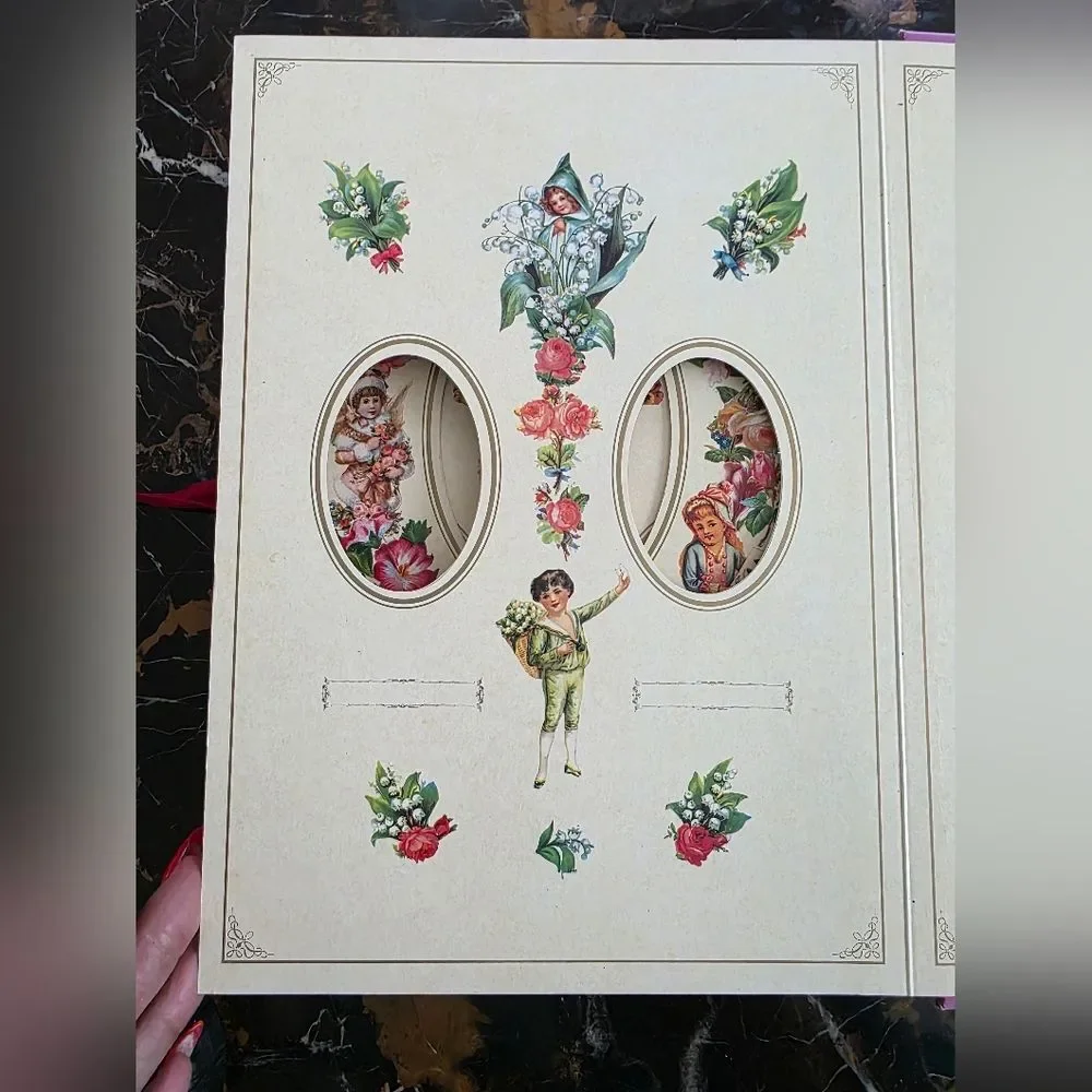 Victorian Frame Photo Album Floral Butterfly Design Ribbon Closure 35 Photo Vtg